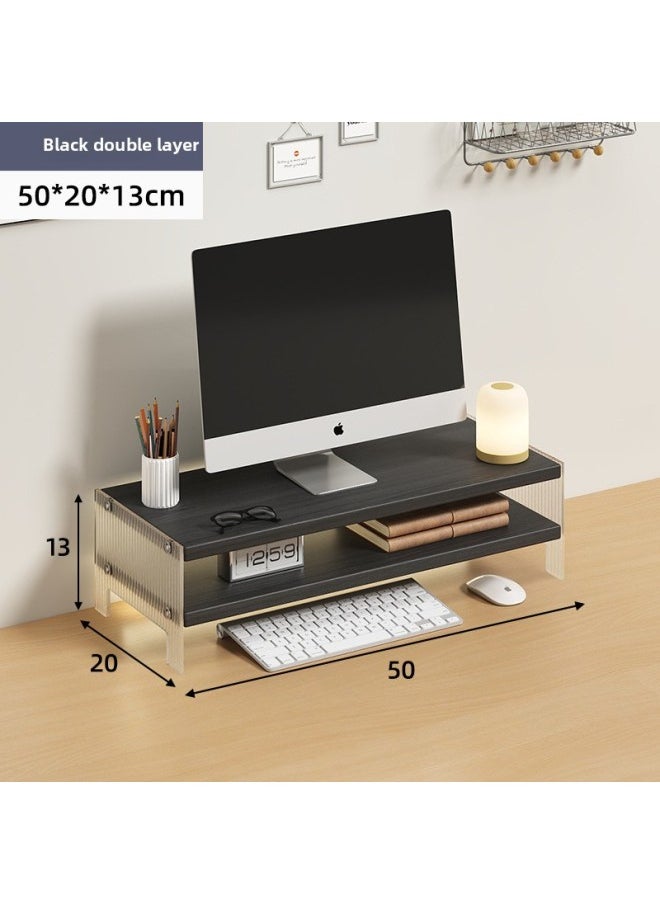 Generic - Station Computer Rack Laptop Portable Computer Bracket Desktop Display Pad High Storage Rack Storage Rack-Color:Suspension Acrylic-Black [Double Layer]] - Image 1