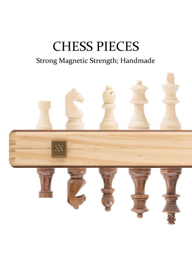 A&A 15 inch Foldable Wooden Magnetic Chess Set w/ 3 inch King Height Staunton Chess Pieces - Pine Box w/Walnut & Maple Inlay - Image 2