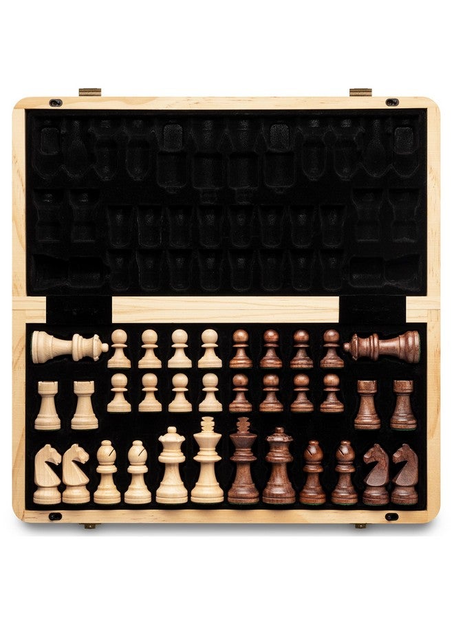 A&A 15 inch Foldable Wooden Magnetic Chess Set w/ 3 inch King Height Staunton Chess Pieces - Pine Box w/Walnut & Maple Inlay - Image 1