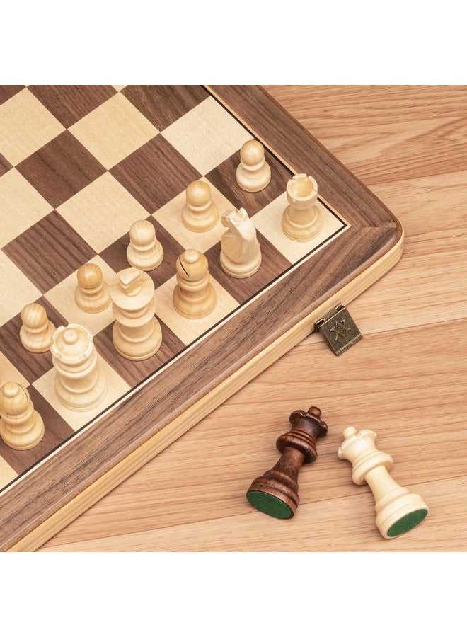 A&A 15 inch Foldable Wooden Magnetic Chess Set w/ 3 inch King Height Staunton Chess Pieces - Pine Box w/Walnut & Maple Inlay - Image 5