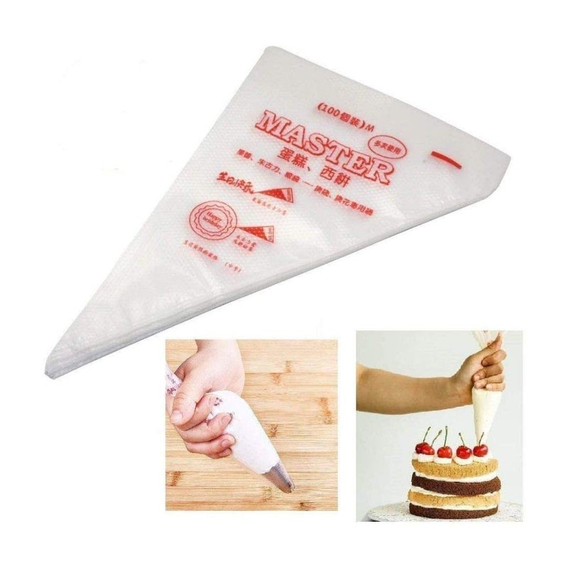 100 Pcs Polythene Icing Piping Cone for Decorating for Cream Cake Pastry Cupcake Decoration – Transparent (Pack of 100) (Medium)