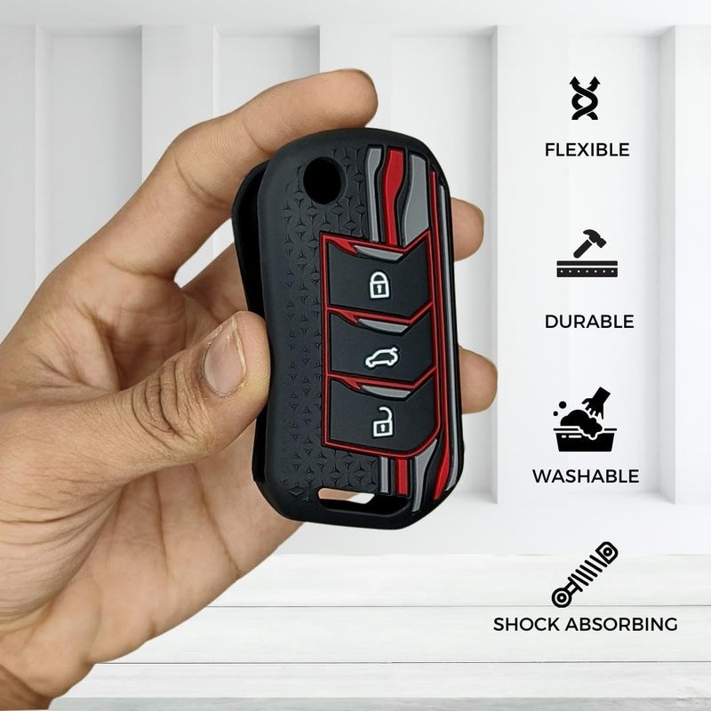 Keycept™ Tristar Silicone Key Cover for Mahindra Scorpio N, 3XO, XUV 300, Marazzo, XUV 700, XUV 400, Bolero, Thar Roxx, TUV 300, EV 3 Button Flip Key Cover (Black) - Image 3
