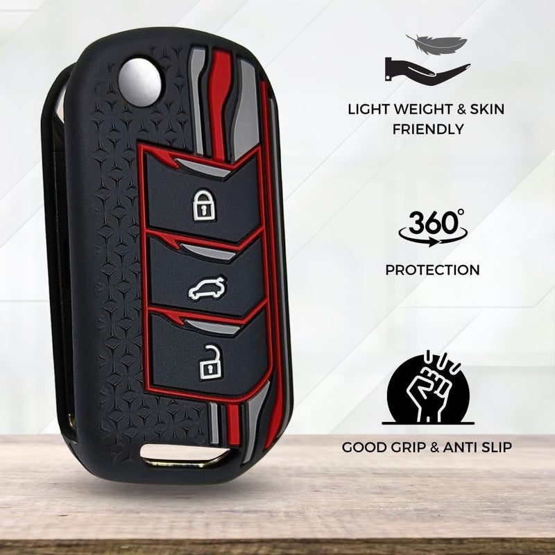 Keycept™ Tristar Silicone Key Cover for Mahindra Scorpio N, 3XO, XUV 300, Marazzo, XUV 700, XUV 400, Bolero, Thar Roxx, TUV 300, EV 3 Button Flip Key Cover (Black) - Image 4