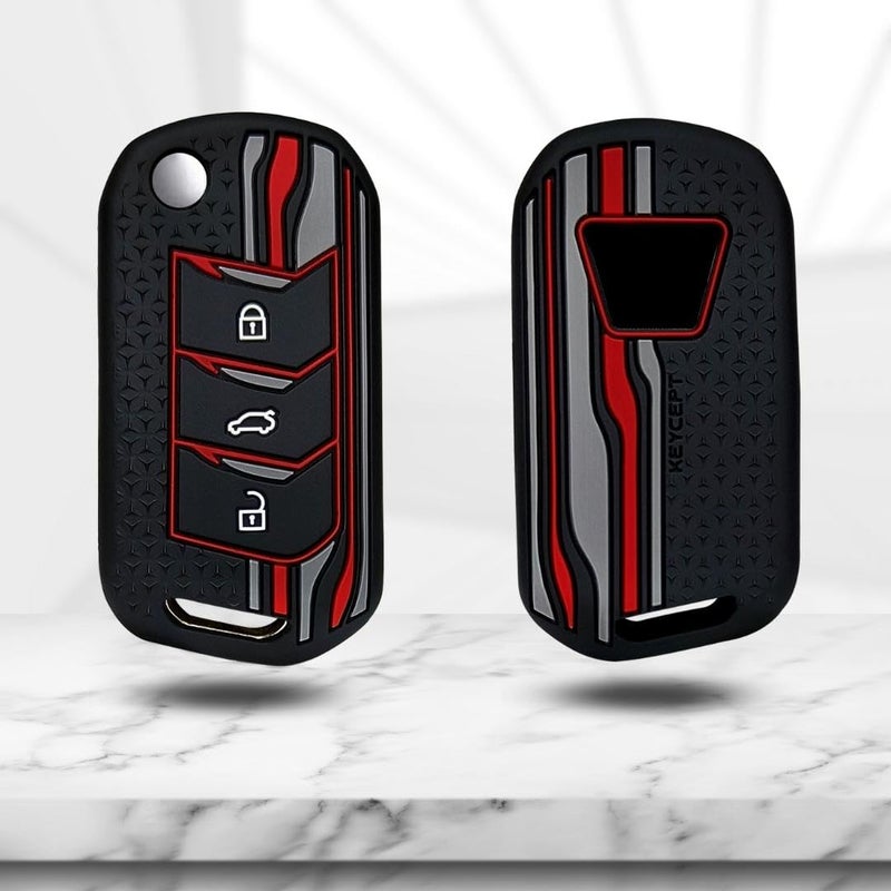Keycept™ Tristar Silicone Key Cover for Mahindra Scorpio N, 3XO, XUV 300, Marazzo, XUV 700, XUV 400, Bolero, Thar Roxx, TUV 300, EV 3 Button Flip Key Cover (Black) - Image 5