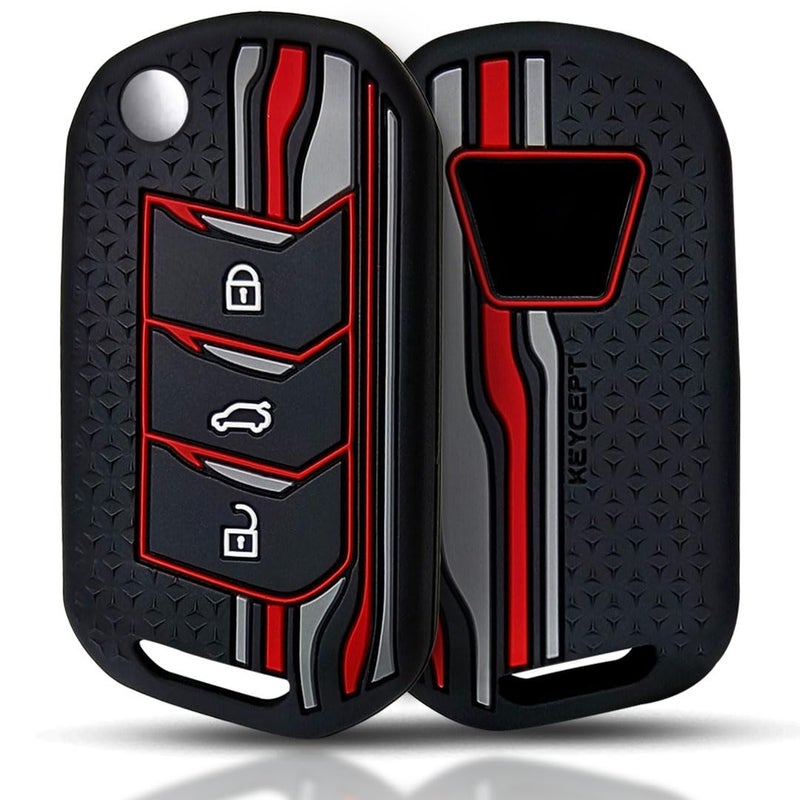 Keycept™ Tristar Silicone Key Cover for Mahindra Scorpio N, 3XO, XUV 300, Marazzo, XUV 700, XUV 400, Bolero, Thar Roxx, TUV 300, EV 3 Button Flip Key Cover (Black) - Image 1