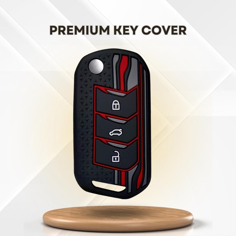 Keycept™ Tristar Silicone Key Cover for Mahindra Scorpio N, 3XO, XUV 300, Marazzo, XUV 700, XUV 400, Bolero, Thar Roxx, TUV 300, EV 3 Button Flip Key Cover (Black) - Image 2