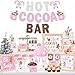 K KUMEED Hot Cocoa Bar Kit Pink Hot Cocoa Bar Banner Cute Gingerbread Man Sign Oh Snap Toppings Tent Cards Cup Tags Stickers for Winter Baby Shower Christmas Party Baby Its Cold Outside Decorations - Image 2