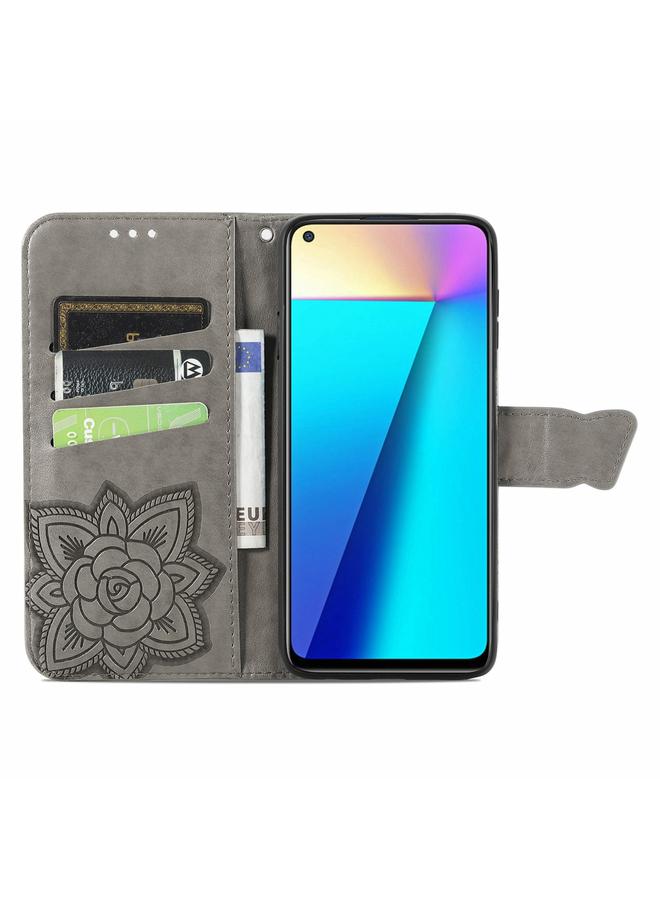 اس-توب جراب جلدي أفقي قابل للطي منقوش عليه زهور حب الفراشات مع حامل وفتحات للبطاقات ومحفظة وحبل لهاتف Infinix Note 7 - Image 3