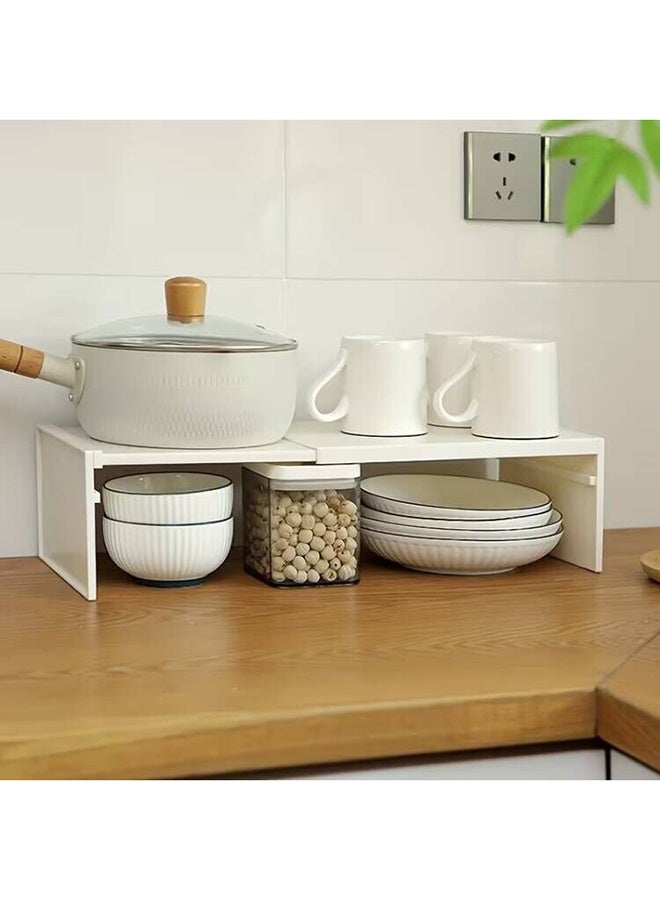 RollsTimi  Expanable Kitchen Cabinet Shelf Organizer, Under Sink Countertop Organizers and Storage for Bathroom Kitchen, Plastic Storage Rack, White - Image 1