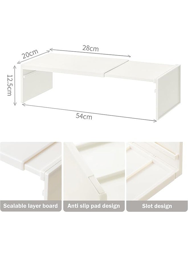 RollsTimi  Expanable Kitchen Cabinet Shelf Organizer, Under Sink Countertop Organizers and Storage for Bathroom Kitchen, Plastic Storage Rack, White - Image 3