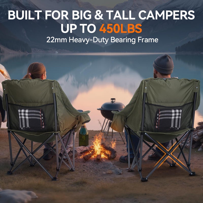 Huskfirm Oversized Camping Chair Padded Camping Chairs Heavy-Duty Foldable Camping Chairs with Cup Holder and Cooler Bag Portable Lawn Chair for Sports Outdoors-Support 450LBS, Green - Image 4