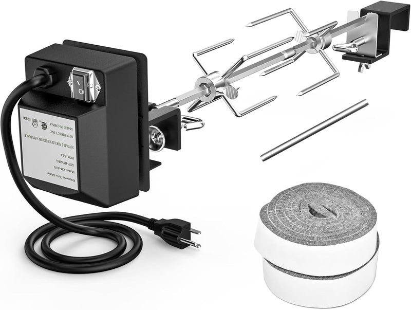 Skyflame Stainless Steel Rotisserie Kit with Heavy Duty Rotisery Motor & Accessories - Compatible with Large BGE | Kamado Joe | Pit Boss & Other Outer Diameter 21.5"-23", 28"-29.5" Ceramic Grill - Image 1