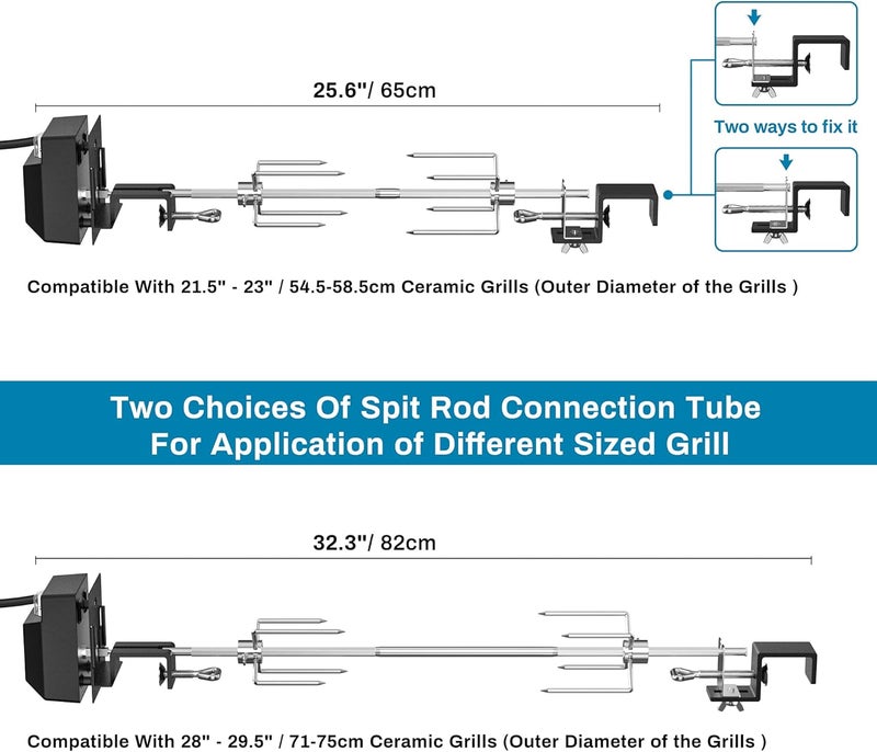 Skyflame Stainless Steel Rotisserie Kit with Heavy Duty Rotisery Motor & Accessories - Compatible with Large BGE | Kamado Joe | Pit Boss & Other Outer Diameter 21.5"-23", 28"-29.5" Ceramic Grill - Image 4