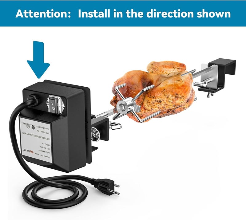 Skyflame Stainless Steel Rotisserie Kit with Heavy Duty Rotisery Motor & Accessories - Compatible with Large BGE | Kamado Joe | Pit Boss & Other Outer Diameter 21.5"-23", 28"-29.5" Ceramic Grill - Image 3