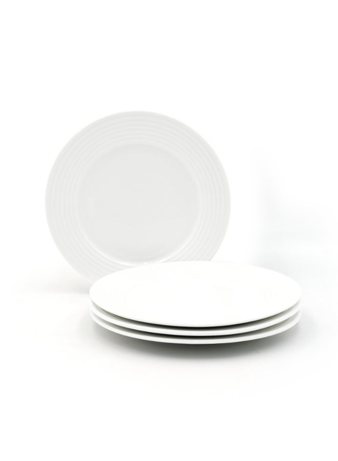 4pc Ceramic Dinner Plate Set Ripple Large Round Durable White Lightweight Dinnerware Microwave Safe Heavy-Duty Kitchen Plates for Dining Serving Everyday Meals Modern Home Tableware - Image 1