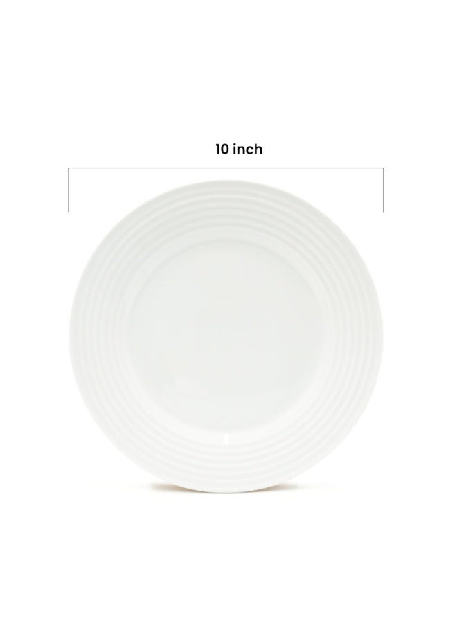 4pc Ceramic Dinner Plate Set Ripple Large Round Durable White Lightweight Dinnerware Microwave Safe Heavy-Duty Kitchen Plates for Dining Serving Everyday Meals Modern Home Tableware - Image 2