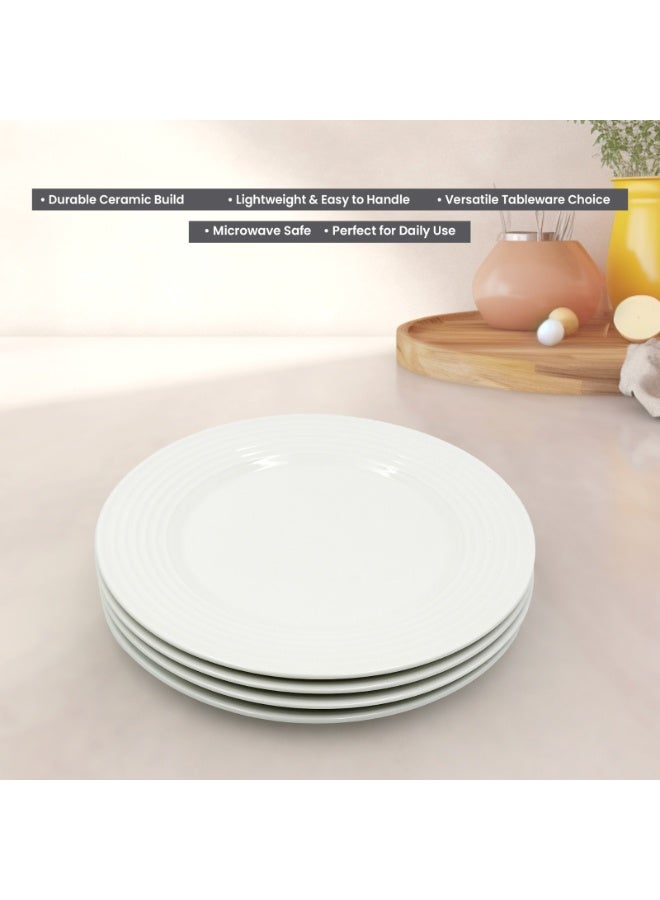 4pc Ceramic Dinner Plate Set Ripple Large Round Durable White Lightweight Dinnerware Microwave Safe Heavy-Duty Kitchen Plates for Dining Serving Everyday Meals Modern Home Tableware - Image 3