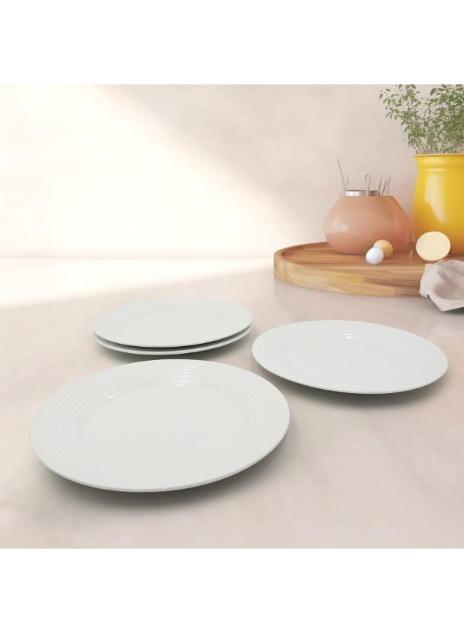 4pc Ceramic Dinner Plate Set Ripple Large Round Durable White Lightweight Dinnerware Microwave Safe Heavy-Duty Kitchen Plates for Dining Serving Everyday Meals Modern Home Tableware - Image 4