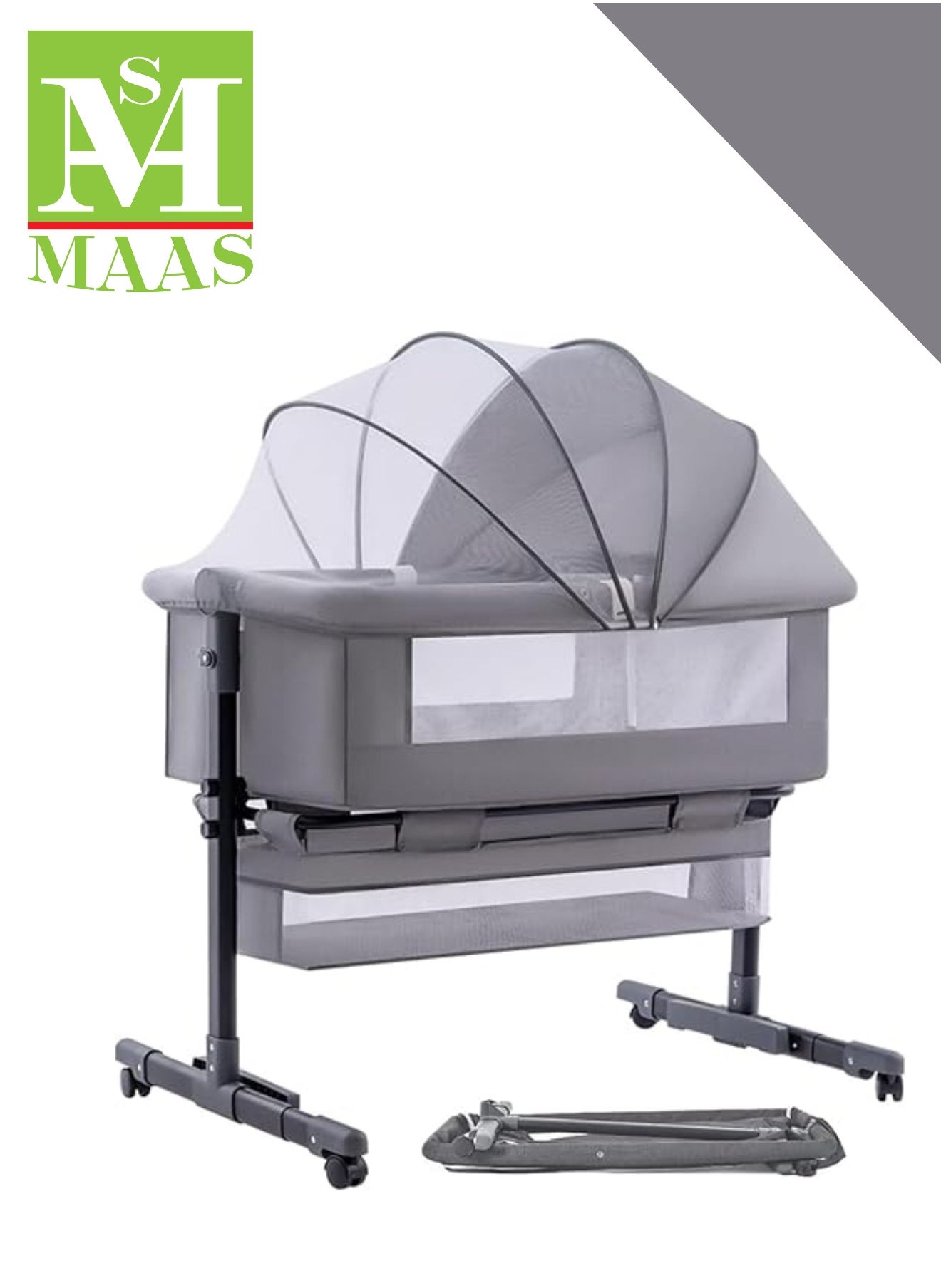 MAAS 3 in 1 Portable Foldable Baby Bed Travel Bed with Adjustable Height Breathable Mesh and Mattress 