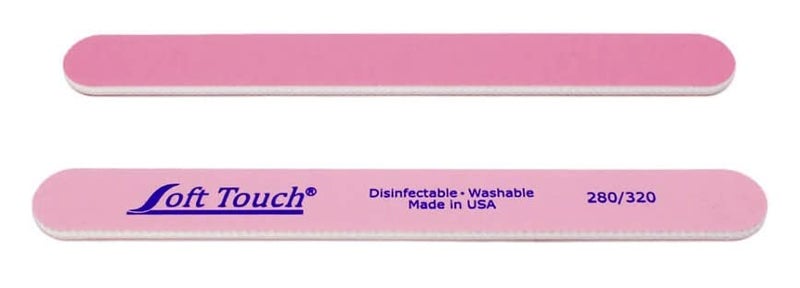Soft Touch Nail File, Double Sided â€“ 280/320 Grit, Light/Dark Pink, for Natural Nails, 7 Inch - 5 Piece