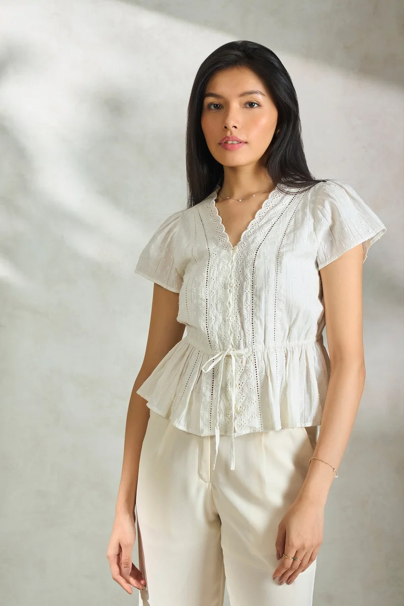 فيرجيو Cotton Schiffli Vacation Lace Tops for Women