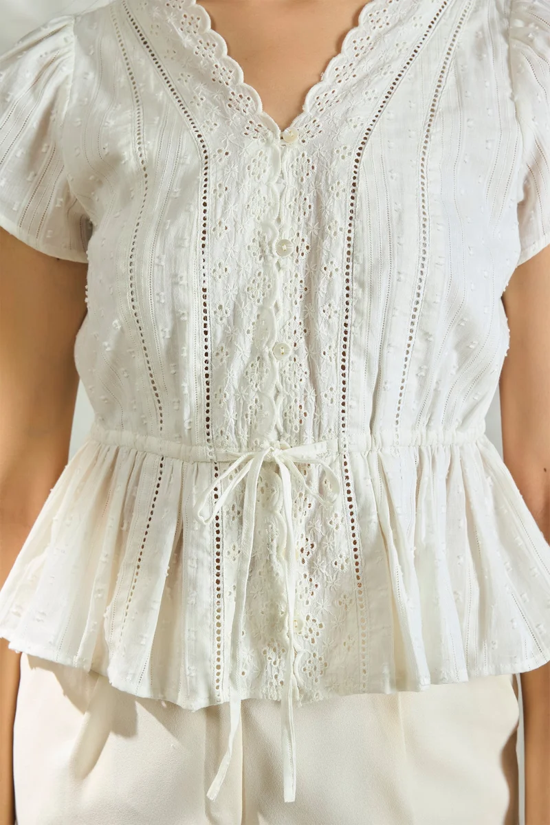 فيرجيو Cotton Schiffli Vacation Lace Tops for Women