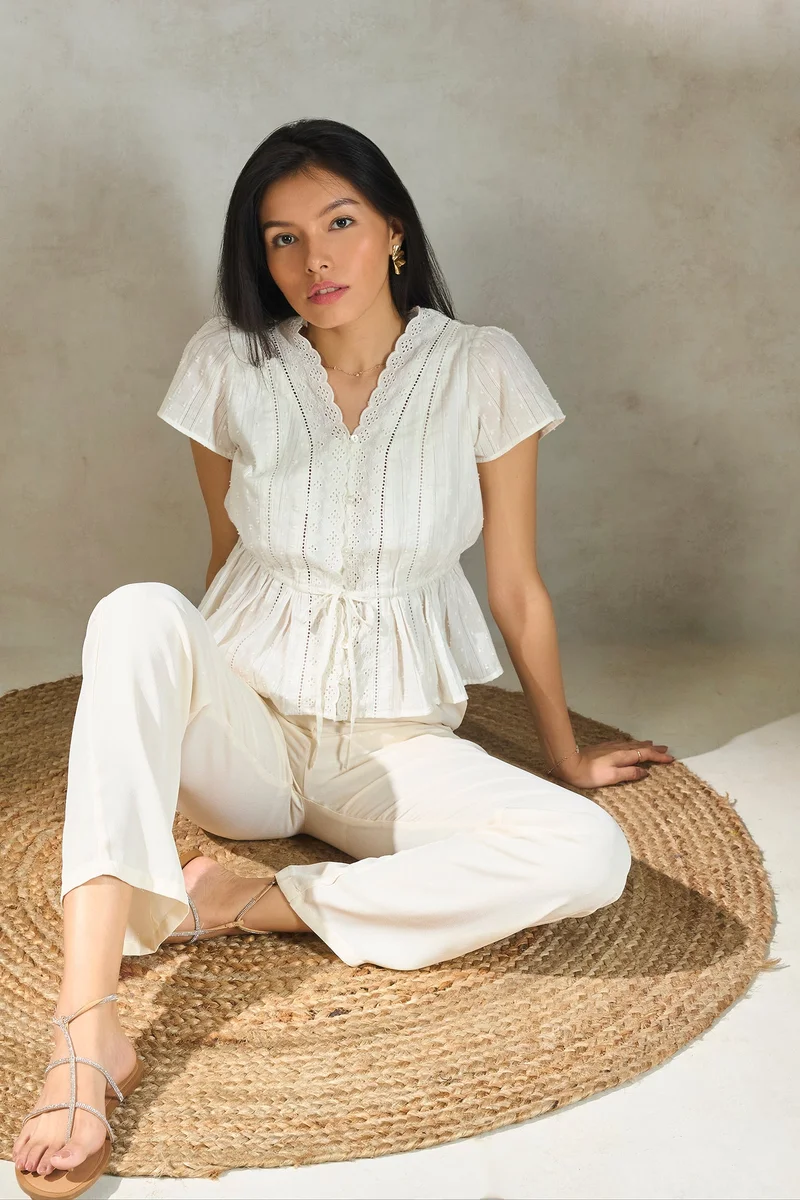فيرجيو Cotton Schiffli Vacation Lace Tops for Women