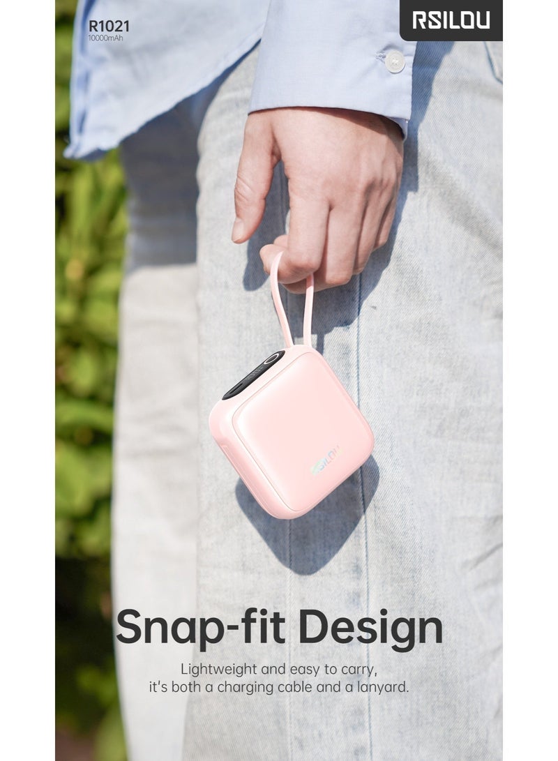 RSILOU - R1021 10000mAh Power Bank – 22.5W Fast Charging with Built-in USB-C & Lightning Cables, LED Digital Display, Portable Charger for iPhone & Android - Image 4