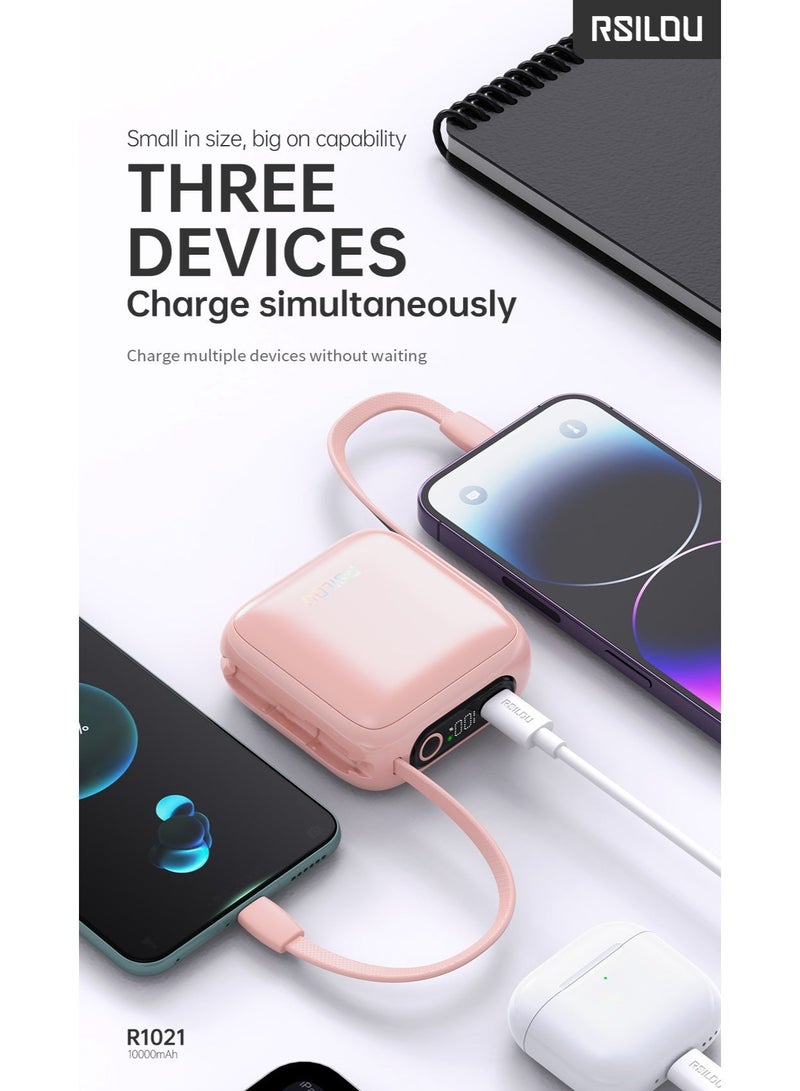 RSILOU - R1021 10000mAh Power Bank – 22.5W Fast Charging with Built-in USB-C & Lightning Cables, LED Digital Display, Portable Charger for iPhone & Android - Image 5