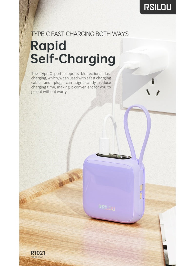 RSILOU - R1021 10000mAh Power Bank – 22.5W Fast Charging with Built-in USB-C & Lightning Cables, LED Digital Display, Portable Charger for iPhone & Android - Image 3
