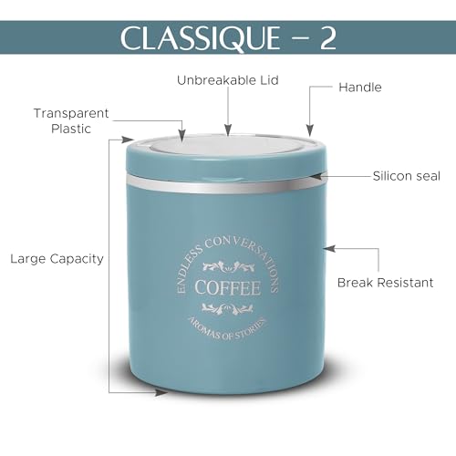 Jaypee Plus Classique 2 Tea Coffee Sugar Storage Container Set 750 ml Airtight Plastic canisters Tea containers for kitchen | Silicon rubber lock Stackable glossy finish transparent Lid, Blue - Image 3