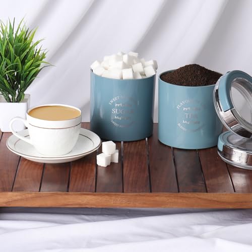 Jaypee Plus Classique 2 Tea Coffee Sugar Storage Container Set 750 ml Airtight Plastic canisters Tea containers for kitchen | Silicon rubber lock Stackable glossy finish transparent Lid, Blue - Image 2