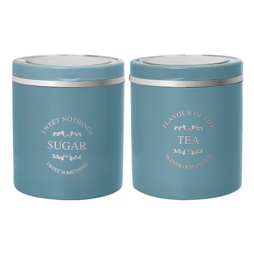 Jaypee Plus Classique 2 Tea Coffee Sugar Storage Container Set 750 ml Airtight Plastic canisters Tea containers for kitchen | Silicon rubber lock Stackable glossy finish transparent Lid, Blue - Image 1