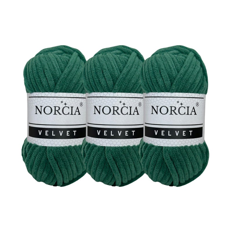 NORCIA Soft Velvet Chenille Yarn for Crocheting Baby Blanket Knitting Amigurumi Fancy Crochet Weaving Craft Hunter Green 3 Skeins