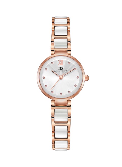 Kenneth Scott Women's Quartz Movement Watch, Analog Display and Alloy+Ceramic Strap - K22531-KCWW, Two Tone