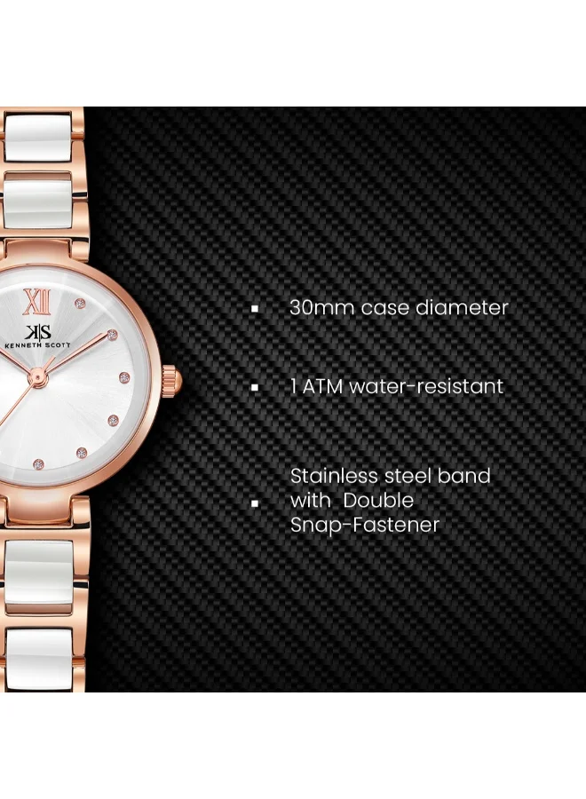 Kenneth Scott White Women's Alloy+Ceramic Analog Watch K22531-KCWW - 30 mm for Women | Best Price UAE