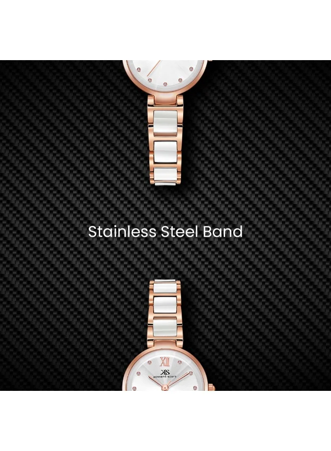 Kenneth Scott White Women's Alloy+Ceramic Analog Watch K22531-KCWW - 30 mm for Women | Best Price UAE