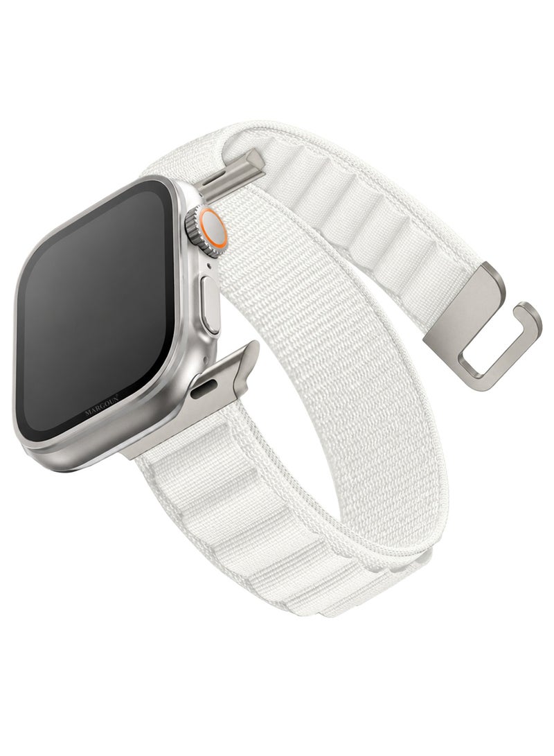 حزام بديل لساعات آبل 49mm 46mm 45mm 44mm - حزام ألباين للنساء والرجال - قابل للتعديل مع حزام معدني G-Hook لساعات آبل الترا سلسلة SE 8/7/6/5/4/3/2/1 - أبيض - Image 2