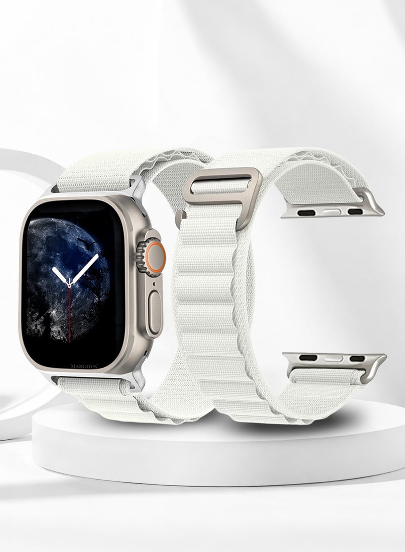 حزام بديل لساعات آبل 49mm 46mm 45mm 44mm - حزام ألباين للنساء والرجال - قابل للتعديل مع حزام معدني G-Hook لساعات آبل الترا سلسلة SE 8/7/6/5/4/3/2/1 - أبيض - Image 1