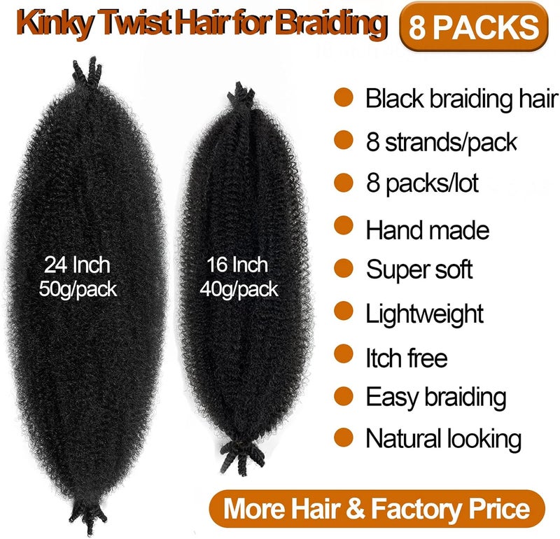 Chicmoi Marley Hair 16 Inch Cuban Twist Hair 8 Pack Marley Twist Braiding Hair Black Springy Afro Twist Hair Pre Fluffed Spring Twists Hair Braiding Hair Extensions for Women (16in 8P 1B) - Image 3