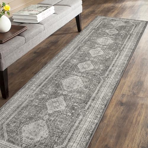 GENIMO 2x5 Non Slip Hallway Runner Rug, Machine Washable, Thin & Low Pile Lightweight for Kitchen, Laundry, Entryway, Bedroom & Living Room, Gray - Image 1