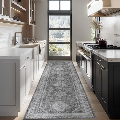 GENIMO 2x5 Non Slip Hallway Runner Rug, Machine Washable, Thin & Low Pile Lightweight for Kitchen, Laundry, Entryway, Bedroom & Living Room, Gray - Image 3