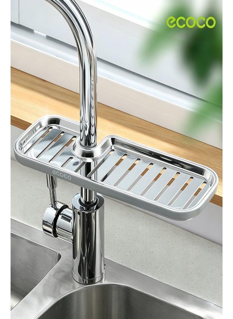 ecoco Faucet Storage Rack, No-Drill Double-Layer Sink Organizer, 360° Rotatable Drainage Shelf for Kitchen & Bathroom - Image 2