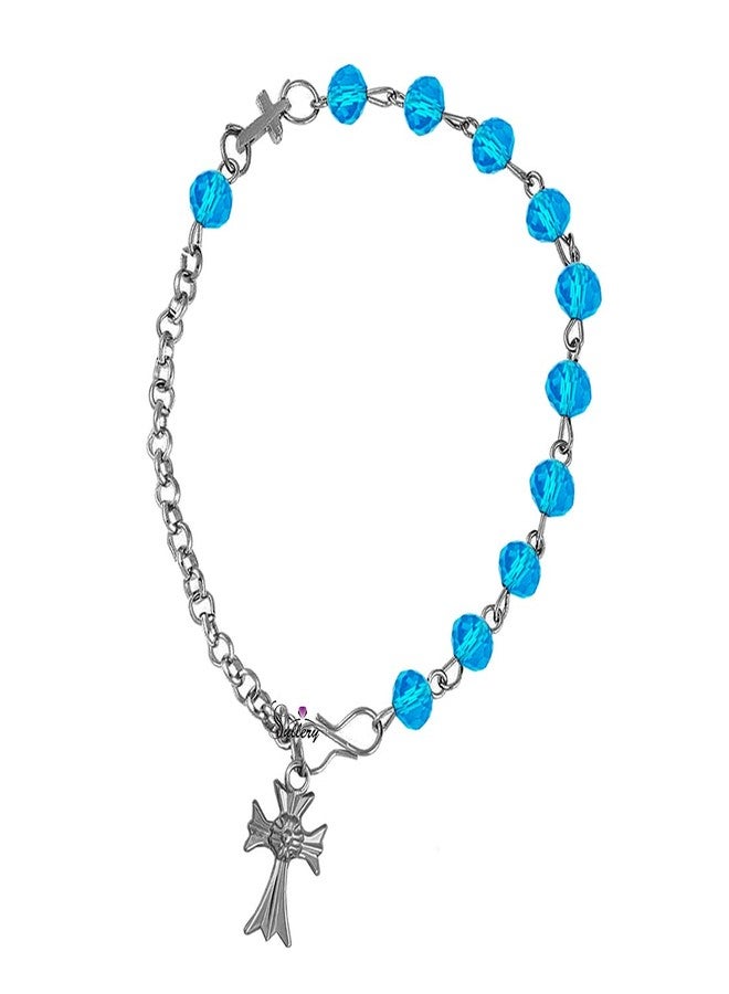 Sullery Religious Catholic Jewelry 6mm Bead Jesus Stainless Steel Rosary Bead Bracelet Holy Cross Christian Jewellery for Men and Women - Image 1