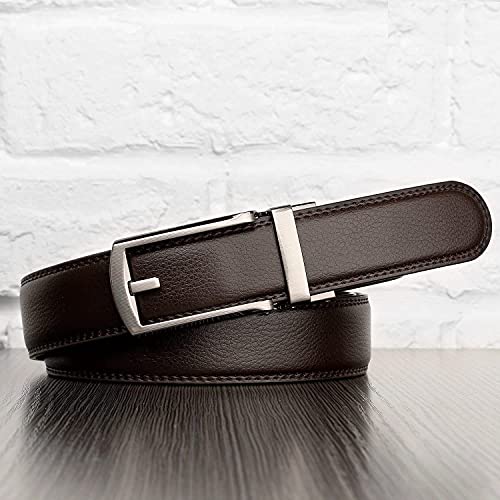 WERFORU Leather Ratchet Dress Belt for Men Perfect Fit Waist Size Up to 50 Inches with Automatic Buckle,02Style 1 - Coffee,Suit Pant Size 30-44 Inches - Image 2