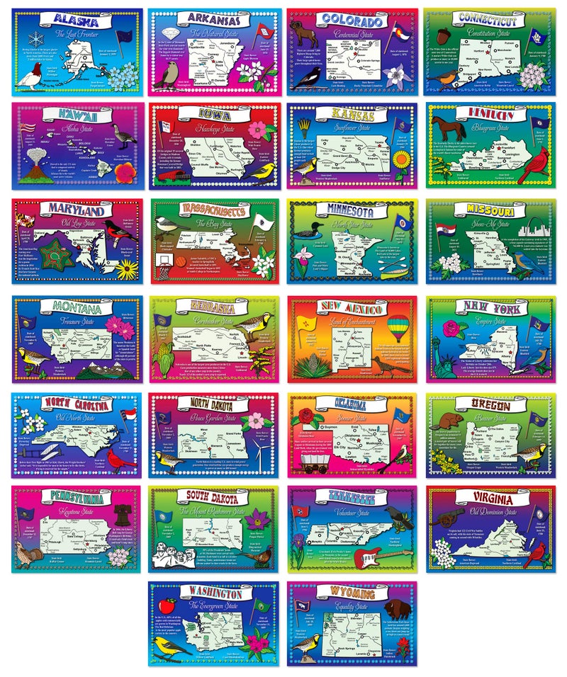 Postcard Fair U.S. State Map Postcard Set. 50 modern post card variety pack. Illustrated postcards with maps of all fifty states of the United States of America. Made in USA. - Image 2