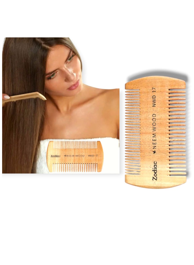 زودياك مشط شعر من خشب النيم من زودياك لنمو الشعر، ومكافحة القشرة، وتقليل تساقطه | أسنان واسعة ورفيعة NWD17 - Image 1