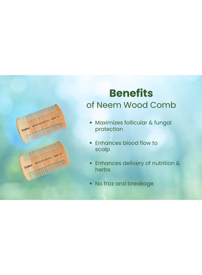 Zodiac Neem Wood Hair Comb for Hair Growth, Dandruff Control & Reduced Hair Fall | Wide & Thin Teeth NWD17 - Image 3