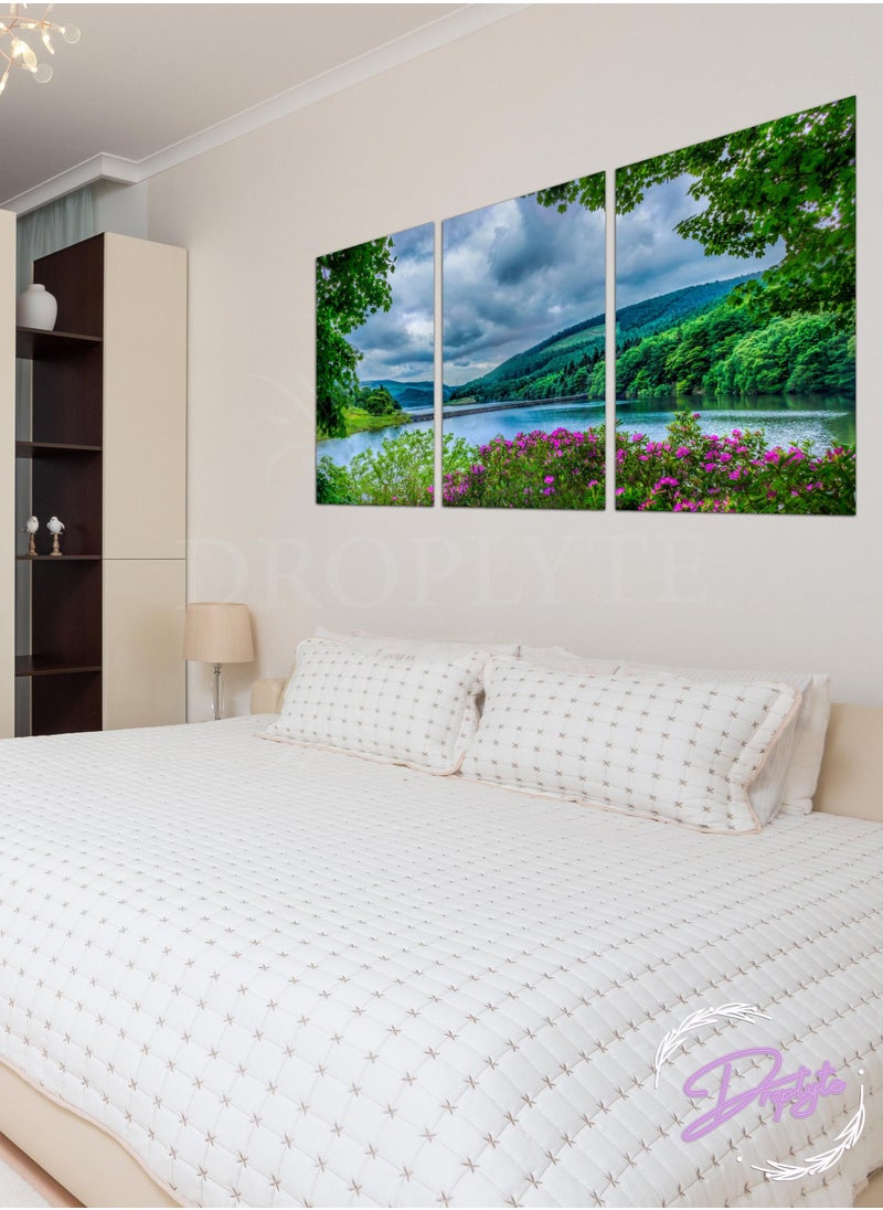 Droplyte 3 Piece Mountain Landscape Greenery Decorative Wall Art Wall Decor Card Board MDF Home Decor for Living Room, Drawing Room, Office Room and Bedroom 120CM x 60CM  - Image 1