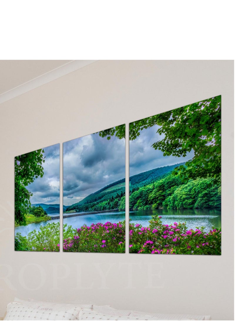 Droplyte 3 Piece Mountain Landscape Greenery Decorative Wall Art Wall Decor Card Board MDF Home Decor for Living Room, Drawing Room, Office Room and Bedroom 120CM x 60CM  - Image 2